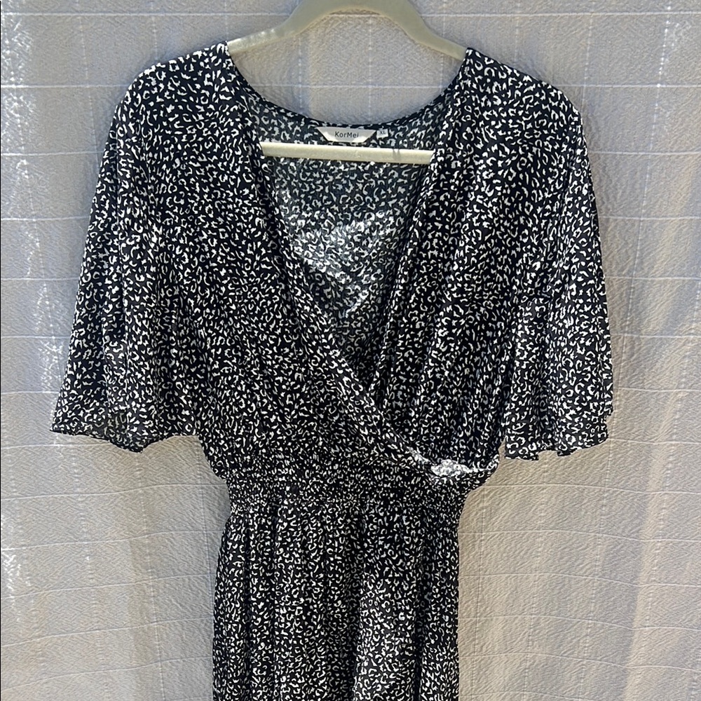 Blue High Low Sundress with Flutter Sleeves and V-neck